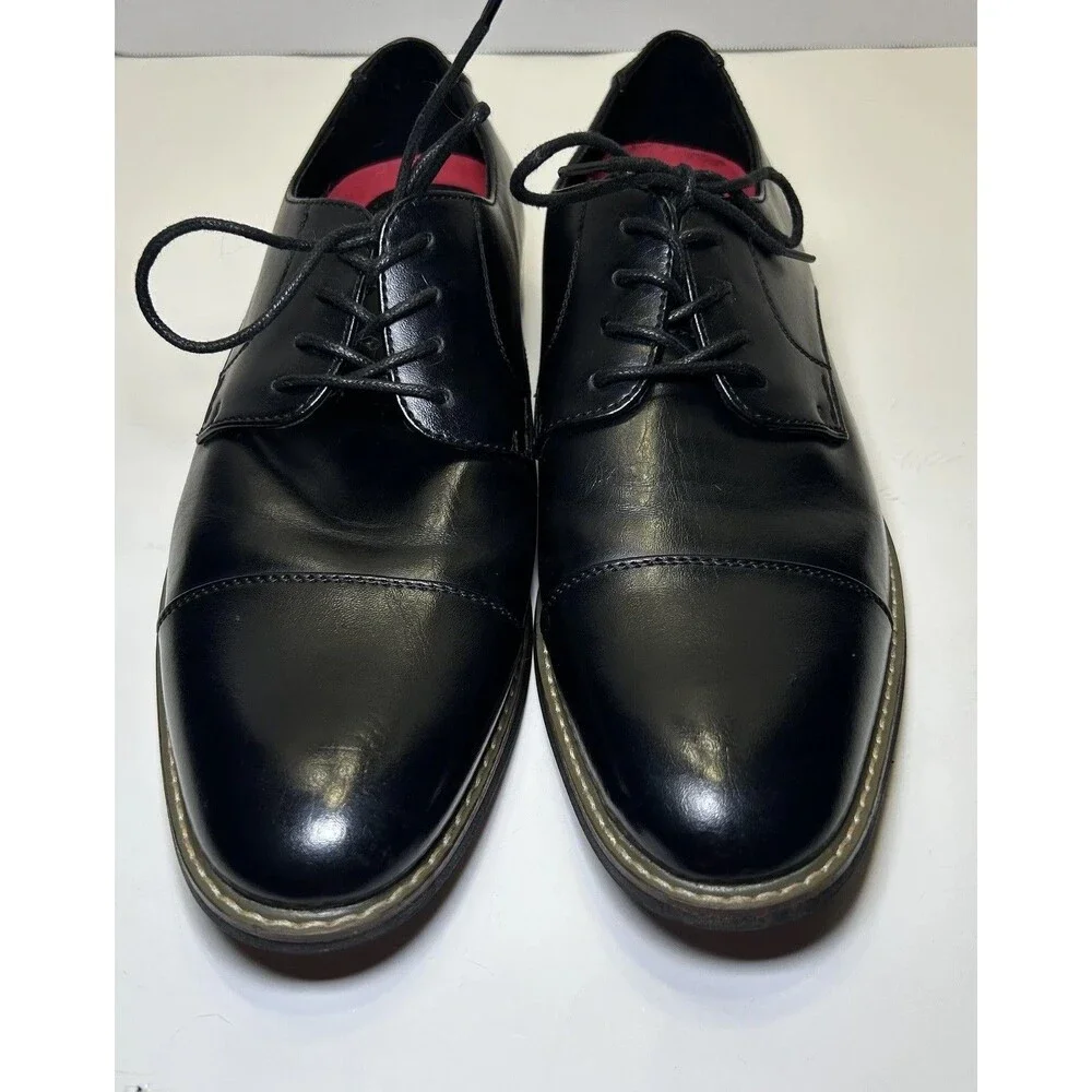 MOFRI Dress Shoes Men's Size 11 Black Faux Leather Cap Toe Lace Up OTCANDY18